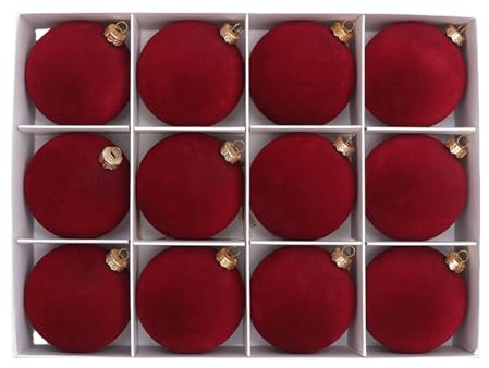 Juego de 12 bolas de terciopelo para árbol de Navidad, decoración para fiestas de invierno, con bolas irrompibles en diseño moderno, 12 unidades (rojo, 25,5 x 18,5 x 6 cm)