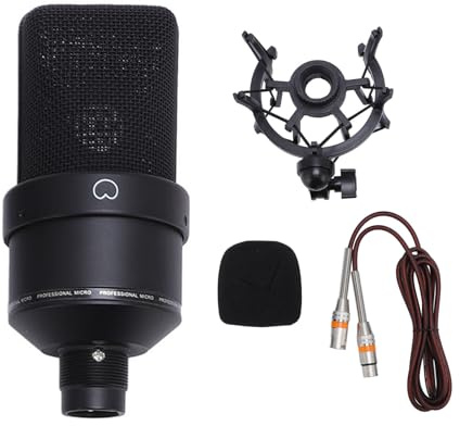 Ewxdghy Micrófono de Condensador de Estudio con Soporte antichoque, Kit de micrófono de grabación XLR Profesional, micrófono de diafragma de 26 mm para podcasting Canto Streaming, Incluye (Negra)