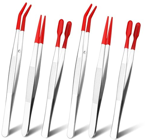 Set med 6 st gummispetspincetter i gummispetspincetter för hantverk, icke-marmorerande PVC-pincetter med raka böjda platta spetsar och 4 spetstänger för gör-det-själv hantverk labb, industriella