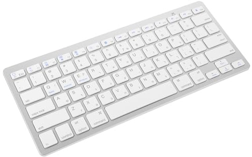 PAMINGONO Tastiera Wireless Ultrasottile Bianca Supporto Lingua Ebraica, Silenziosa per Computer Portatili e Desktop, per Lavoro in Ambienti Silenziosi