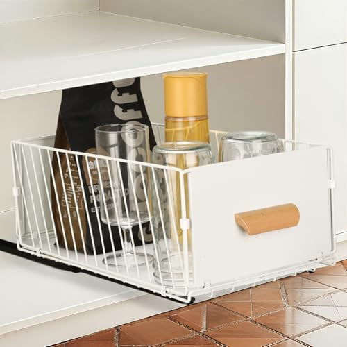 Cozary Teleskopschublade, Ausziehbare Schublade Küche 40-65,5cm, Schubladenregale Herausschieben Kein Bohren Und Nageln, Teleskopschublade Mit Schienensystem (Weiß, 1Stück, 40-65.5x24x17cm)