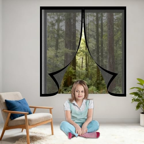 Zanzariera Magnetica 115 x 140 cm Chiusura Automatica, con Nastro Adesivo Zanzariera a Tenda Senza Foratura e Silenziosa per La Maggior Parte Dei Tipi di Finestre, Nero