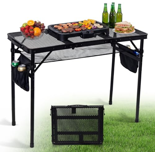 SEHAUSEU Campingtisch Klappbar Klapptisch Tragbarer Höhenverstellbar Picknicktisch Leicht Aluminiumlegierung Beistelltisch mit Mesh Desktop Camping Grilltisch Klein Grill Tisch für Camping Picknick