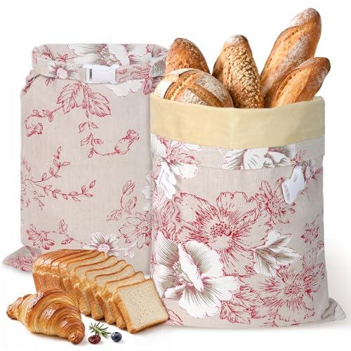 2 Pack Beeswax Bread Bags,17 x 12 Reusable Organic Linen Cotton Beeswax Bag for Homemade Bread & Sourdough,Freezer Safe Bread Storage Cloth Bag to Keep Fresh & Moisture