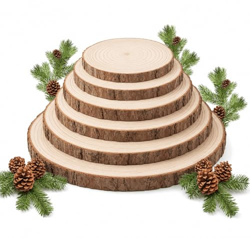 6 Stück Holzscheiben 6 Größen, Holzscheiben mit Baumrinde, Holzplatte Rund zum Basteln, Runde Holzscheibe, für Tafelaufsätze Aus Holz Gemälde Untersetzer DIY Hochzeitsdekorationen & zum Basteln