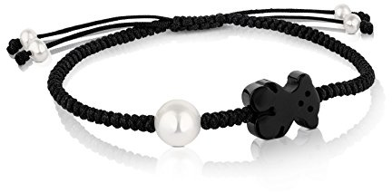 TOUS Pulsera de Cordón para Mujer con Motivo Oso en Ónix y Perla 1,3 cm, Simple y Elegante, Colección Tibet