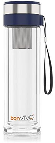 bonVIVO® VitaliTEA Insulated Glass Travel Mug with Stainless Steel Tea Infuser, 16 oz/450ml