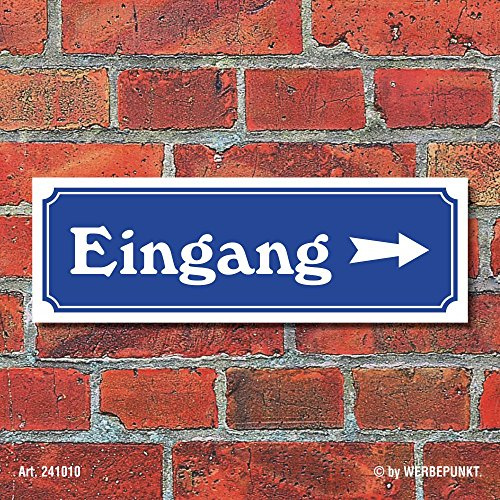 Schild im Straßenschild-Design Eingang rechts 300 x 100 mm | 3 mm Alu-Verbund, wetterfester UV-Direktdruck, robust und langlebig, Made in Germany