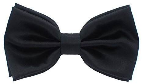 Bow Tie House Real Silk Classic Pre-Tied Bow Tie Formal Solid Tuxedo (Large, Black)