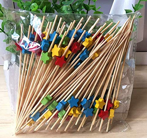 AILEXI Cocktail-Sticks 100 StÜCk Holzzahnstocher-Party-Zubehör RÜSchenfinger-Food-FrÜChte-Sandwich-Knabbereien - Mehrfarbige Sterne