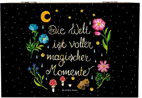 Mr. & Mrs. Panda 22 x 15 cm Holzkiste Magische Welt - Geschenk, Geschenkbox, Nacht, Outdoor, Weisheit, Erinnerungsbox, Geschenkdose, Natur, schwarz,