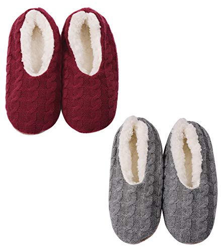 Panda Bros 2 Pairs Women’s Gripper Slipper Socks, Warm House Slippers
