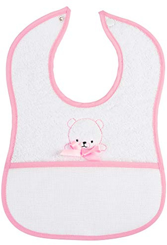 Filet - Lätzchen mit Aida-Tasche zum Besticken, aus Weichem Baumwollfrottee, Druckknopfverschluss, Ideal für Neugeborene und Kleinkinder, 100% Made in Italy, Farbe Rosa