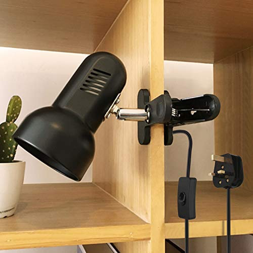 Zevnico Clip on Lamp, Black Clip Light for Bed, Adjustable 360° Rotating E26 E27 Clamp Lamp for Book Reading, Clamp on Spotlight with Plug, Portable Desk Shelf Table Headboard Bedside Spot Lighting