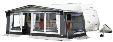 dwt Wohnwagen Vorzelt Polo für Reise- und Saisoncamping, 240 cm Tiefe, hochwertiges und beidseitig kunststoffbeschichtetes Polyestergewebe, 5-teiliges Zelt, Größe:Gr. 14 Umlaufmaß 941-970 cm