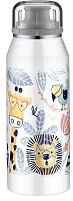 alfi KIDS ISO BOTTLE 350ml, crazy jungle, Isoliertrinkflasche Kinder aus Edelstahl, absolut dicht mit Drehverschluss, hält 12 Std. heiß, 24 Std. kalt, für Kohlensäure, ohne Fingerabdrücke, BPA-frei