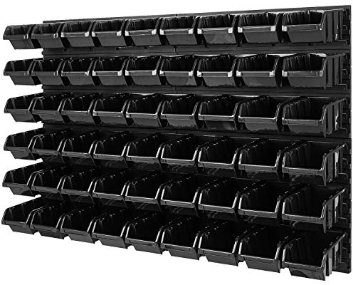 PAFEN Stapelboxen Wandregal - 1152 x 780 mm - Lagersystem 54 TLG Boxen Werkzeuglochwand Schüttenregal (Schwarz)
