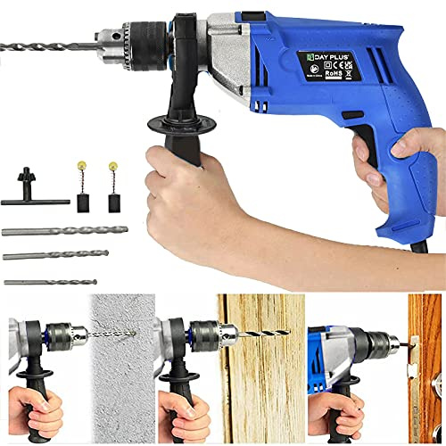 Corded Hammer Drill 240V, 850W Electric Impact Drill 3000RPM, Impact Hammer Drilll with Variable-Speed Trigger, 360° Rotating Handle, Gauge Depth, Chuck Key # YL01