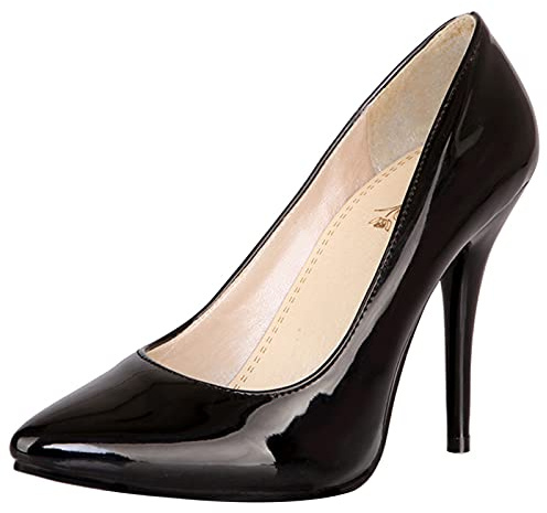 MJIASIAWA Stiletto Damen Pointed Toe Kleid Ohne Verschluss Pumps Mode Abend Höhe Ferse Formal Bridesmaid Schuhe Schwarz Gr 46 EU/48 Asiatisch