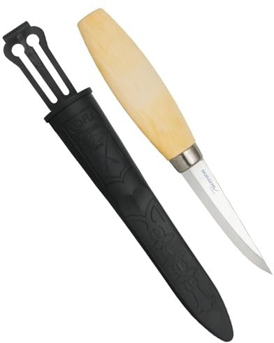 Morakniv Schnitzmesser Erwachsene - Mora Schnitzmesser 106 für die meisten Schnitzarbeiten - 85 mm Klinge aus deutschem Kohlenstoffstahl - Schnitzwerkzeug mit Birkenholzgriff & Scheide Made in Sweden