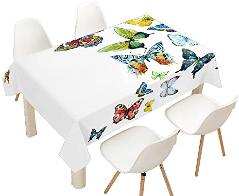 Hearda Tovaglia Antimacchia Rettangolare, Tovaglia da Tavolo Stampata Farfalla 3D Moderna Impermeabile per Decorazione Tavola da Pranzo Cucina Giardino Bar (Specie di Farfalle,100x140cm)