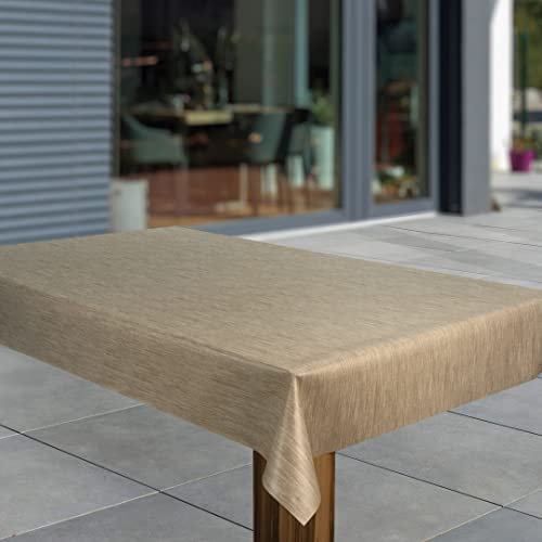 laro Wachstuch-Tischdecke Abwaschbar Garten-Tischdecke Wachstischdecke PVC Plastik-Tischdecken Eckig Meterware Wasserabweisend Abwischbar, Muster:Leinenoptik Hellbraun Beige, Größe:100x130