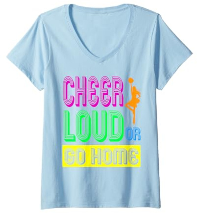 Damen Cheerleader Shirt Cheer Loud Cheerleading Retro T-Shirt Geschenk T-Shirt mit V-Ausschnitt