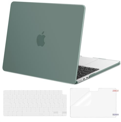 MOSISO Kompatibel mit MacBook Air 13 Zoll Hülle M5 M4 M3 M2 2026-2022 13,6 | Ultradünne, Seidige Haut Hartschale für 13,6 A3449 A3240 A3113 A2681&Tastaturschutz&Displayschutz, Smaragdgrün