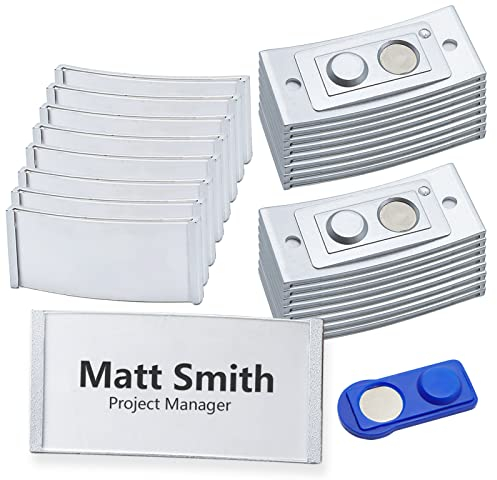 15 Stück Namensschilder FüR Kleidung Magnete, Namensschilder mit Starkem Magnet Namensschild Magnetisch Transparent Silber, Karteneinsatz Montiert Wiederverwendbar Und Stilvolle Namensschild