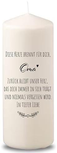 Villa Rosa Lotta – Trauerkerze Grabkerze Ortrun Oma mit Spruch I 15 cm hoch & 6 cm Durchmesser | Andenken an Verstorbene I Trauergeschenk, Grablicht, Grabschmuck | Großmutter Trauer