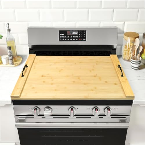 GASHELL Noodle Board Wood Stovetop Cover with Handles for Electric/Gas Stove Top(Bamboo)