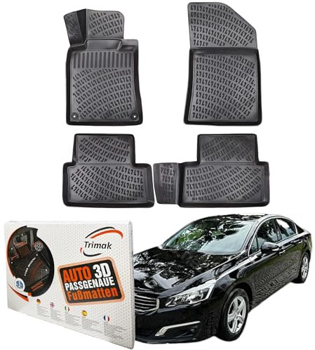 Trimak Passgenau 3D Fussmatten Auto Kompatibel mit Peugeot 508 1 Gen 2010-2018 Auto Zubehör 1. und 2. Reihe Gummimatten Autos TPE Allwetter Geruchlos rutschfest Vorne & Hinten Schwarz