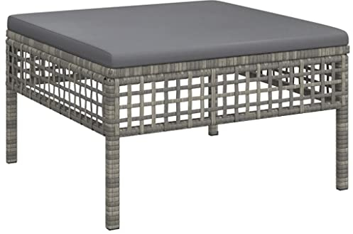 vidaXL Gartenhocker, Sitzhocker mit Kissen, Modular Hocker für Garten Terrasse, Fußhocker Rattanhocker Gartenmöbel, Grau Poly Rattan