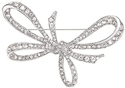 EVER FAITH Schleife Bowknot Brosche Vintage-Schmuck Kristall für Damen Pin für Kleidung Bankett Cocktail Klar Silber-Ton