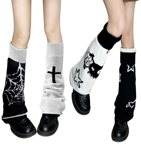 XEPST 2 Paia Scaldamuscoli da Donna in Gothic, Kawaii Legwarmer Inverno Stivali Larghi Calza Ragazza Stile Preppy Scaldamuscoli Donna