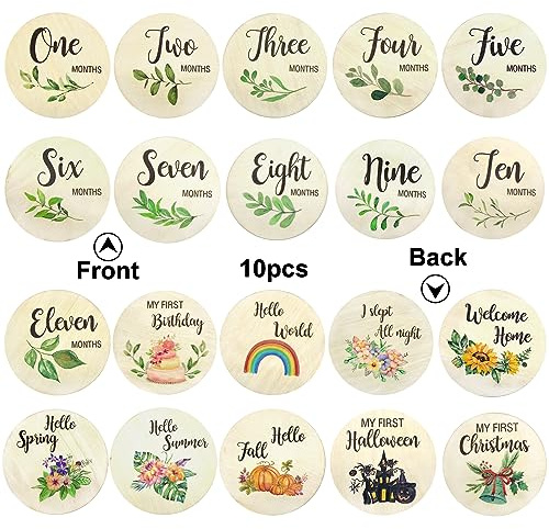 Holz Meilensteinkarten Baby Holz, 10pcs Baby Meilensteinkarten Baby Karten Meilensteine Baby Monatskarten Baby 1-12 Monate Milestone Baby Cards für Neugeborene Baby Geschenke Fotografie Prop (10pcs)
