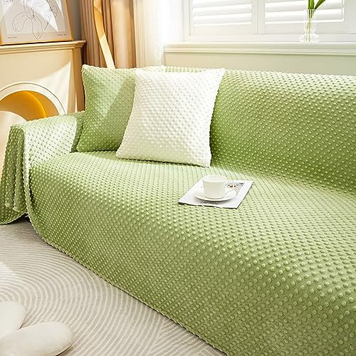 Mesnt Sofabezug 2 Sitzer, Chenille Couchschutz für Haustiere Einfarbig mit strukturierten Punkten Grün, 180x260CM