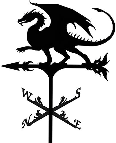 Drachen-Wetterfahne – Dekor-Garten-Wetterfahne, Metall-Windfahne für den Außenbereich, Dach, Hof, mit Dachhalterung, Windrichtungsanzeige
