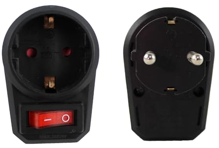 Enchufe con interruptor para la toma de corriente Adaptador enchufe para 1 tomas de tierra, enchufe con mayor protección accidental PACK 2 (negro)