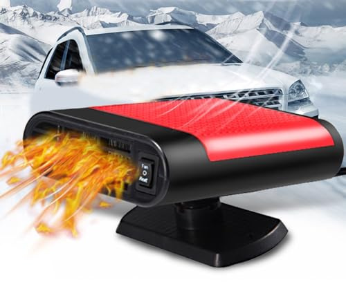 Riloer 12V 150W 10A Chauffage de voiture portable， dégivreur de voiture désembuage pour pare-brise 12V chauffage de voiture 360 ° rotatif 150W ventilateur de voiture portable avec support à ventouse