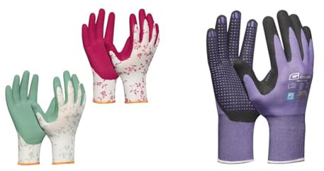 Gebol Flower Duo | 2 Paar | Größe S (Gr 7) | Gartenhandschuh Doppelpack & Multi Flex Lady | Arbeitshandschuhe mit Nitril-Beschichtung & Noppen