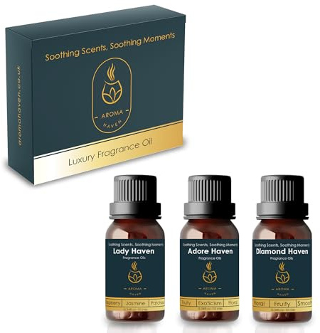 Therapeutic Essential Oil Diffuser Cool Mist Humidifier LED 120ml Mosaic Glass Ultrasonic Scented Oil Mist Diffuser for Aromatherapy in Spa, Office, Water-less Auto Shutoff (Set of 3 Oils for Her)