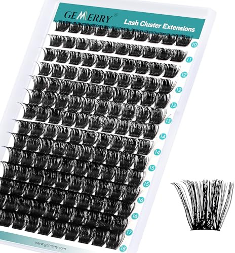 GEMERRY Wimpern Extensions Einzelnwimpern 200D DIY Clusterwimpern 0.07 D Curl 10-18 Mix Individuelle Wimpernverlängerung Volume Wimpernbüschel Cluster Lashes zu Hause (200D-0.07D-10-18mm)
