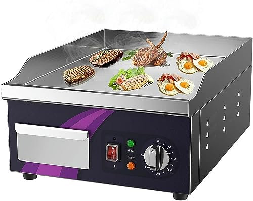 SmPinnaA Piastra Elettrica da Appoggio da 2000 W, Piastra per Piastra Teppanyaki in Acciaio Inossidabile 220 V, con Piastra Riscaldante per Barbecue Regolabile da Chef Regolabile 50-300 ° C