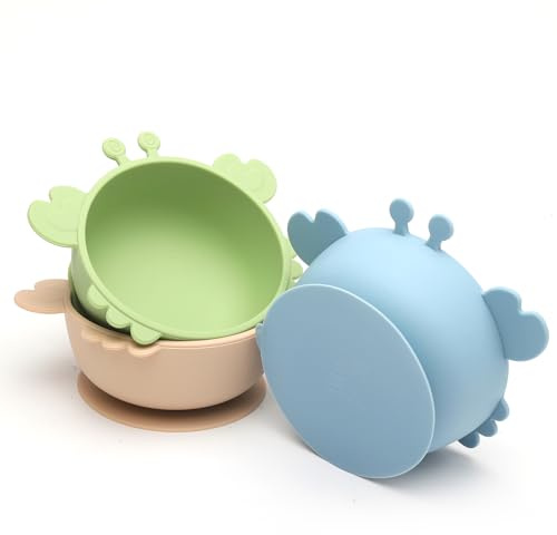 VOSSOT 3 Stück Breischale Baby schüssel mit Saugnapf, Silikon Teller Breischale Baby Schüsselbaby Teller Rutschfest Auslaufsicher Silikon Kinderschüssel Babygeschirr BPA-freies