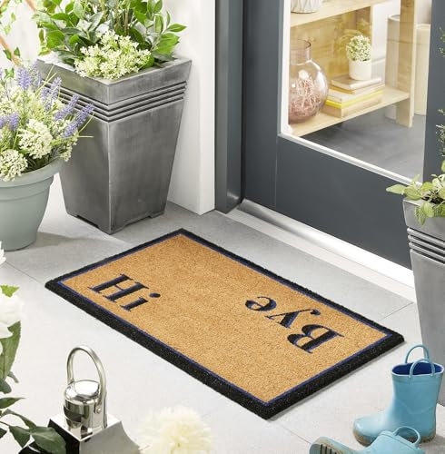 Printed Coir Door Mat for Home Entrance Indoor and Outdoor, Patio, Balcony Non-Slip Durable Natural Coconut Fiber Doormat in 45x75 cm Hi Bye