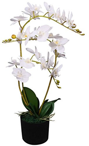 Sufrk Artificial Orchid Plant with Pot 65 cm White,Artificial Trees Outdoors Cycas Palm Tree Areca Tree Phoenix Fern Tropcial Decorative Fake Plants in Pot for Indoor Outdoor Garden