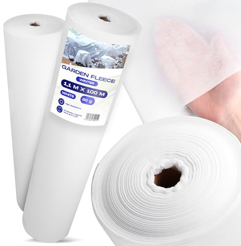 Manta Térmica Agrícola Protección Plantas 1,1 x 100m 50g Blanca Invierno Gruesa Velo Protector Cosecha Crecimiento UV Hortalizas Protege Plantas y Hortalizas del Frío y el Viento Tela Antiheladas