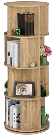 Relaxdays Bücherregal drehbar, mit Fächern, Holzoptik, Drehregal für Bücher & DVDs, Bücherturm, Größenauswahl, Natur | Holzoptik, Drehregal für Bücher & DVDs, Bücherturm