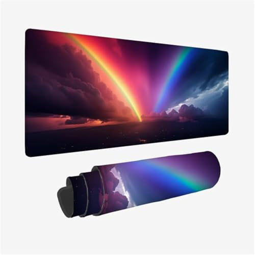 Mauspad XXL 600x300x3mm,Mousepad Regenbogen Schreibtischunterlage,Aurora Mauspad Gaming mit Genähten Kanten,Wasserdicht Mouse Pad,rutschfeste Gummibasis Desk Mat,Gaming Accessories for Desk Q1-707
